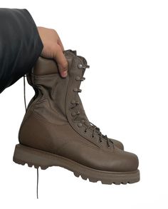 Khaki Combat Work Boots With Reinforced Toe, Brown Combat Hiking Boots, Khaki Combat Style High-top Work Boots, Khaki Military Combat Boots For Outdoor Activities, Khaki Leather Combat Boots For Outdoor, Brown Combat Boots For Outdoor Activities, Khaki High-top Combat Boots, Tactical Khaki Combat Boots With Round Toe, Combat Khaki Boots With Reinforced Toe