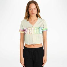 Pride Cropped Jersey | Love is Love Cropped Jersey Show up in style with this cropped baseball jersey. This top is a must-have for any modern fashionista. The chic design is casual yet trendy, making it a perfect addition to your wardrobe essentials. Designed with versatility in mind, the jersey’s lightweight moisture-wicking fabric will keep you cool during game days and hot summer nights out with friends. Plus, it has a button front closure that makes it very easy to wear. • 100% polyester • S Cropped Baseball Jersey, Cropped Jersey, Hot Summer Nights, Love Is Love, Baseball Jersey, Keep Your Cool, Show Up, The Chic, Summer Nights