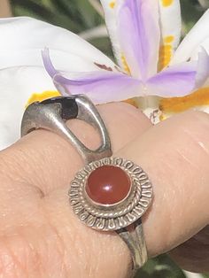 Vintage carnelian gemstone sterling silver ring unusual Size 7.25. Signed at 9:25 has a South American / native look to it. Vintage Silver Carnelian Rings, Unique Silver Carnelian Rings, Sunset Beach, South American, Solitaire Ring, Phone Ring, Sterling Silver Ring, Silver Ring, Sterling Silver Rings