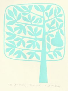 a drawing of a tree with pears on it