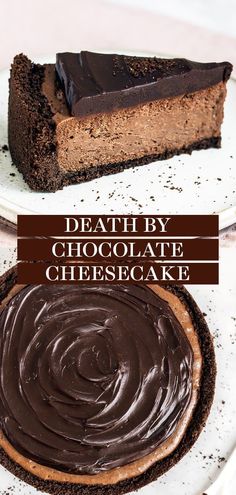 Death by Chocolate Cheesecake features chocolate in FOUR forms: cookie crust, homemade double chocolate cheesecake filling, and an easy from-scratch chocolate ganache topping. The best recipe ever! So delish. Fridge Desserts, Cheesecakes Recipes, Restaurant Desserts, Dating Anniversary