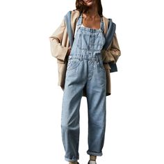 Olivia Mark - Relaxed Fit Denim Overalls Trousers Long Jumpsuit Casual, Casual Work Pants, Chique Outfit, Jeans Overall, Wide Leg Romper, Overall Jumpsuit, Suspender Pants, Trendy Denim, Pants Fabric