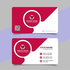 two business cards with red and white colors