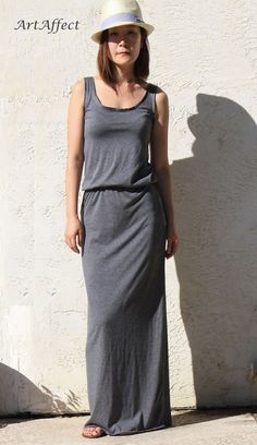 Sleeveless Maxi Dress with Elastic Waist - Charcoal Gray Sleeveless Stretch Dress With Elastic Waistband, Stretch Sleeveless Dress With Elastic Waistband, Casual Stretch Maxi Dress For Summer, Casual Summer Maxi Dress With Elastic Waistband, Casual Maxi Dress With Elastic Waistband For Summer, Casual Stretch Maxi Dress, Stretch Maxi Sundress For Summer, Casual Summer Sundress With Elastic Waistband, Casual Sundress With Elastic Waistband For Summer