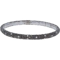 Embark on a journey of luxury with the Thin Black Diamond Stretch Bracelet With Diamond Spots in 18K White Gold. This exquisite piece is not just jewelry; it's a masterpiece that speaks to the connoisseur in you. Crafted with precision and passion, it combines the timeless allure of black diamonds with the elegance of 18K white gold.As you adorn yourself with this bracelet, you'll feel the heartbeat of luxury coursing through your veins. The black diamonds, totaling 2.12 carats, are meticulously set in a prong setting, allowing them to shimmer and sparkle with every movement. Their FG color and VS2 clarity ensure that they radiate brilliance and fire, making a statement wherever you go.Part of the esteemed Giotto collection, this bracelet is a fusion of art and elegance. It's designed to c Tennis Necklace, Black Diamonds, Metal Bracelets, Eternity Bands, Stretch Bracelet, Estate Jewelry, Black Diamond, Stretch Bracelets, Prong Setting