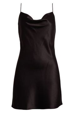 Lustrous satin enriches this mini slipdress featuring a subtle cowl neck and slender straps. 35" length (size 8) Cowl neck Spaghetti straps Lined 75% triacetate, 25% polyester Dry clean Imported Chic Scoop Neck Slip Dress For Evening, Sleek Fitted Slip Dress With Cowl Neck, Sleek Fitted Cowl Neck Slip Dress, Chic Slip Dress With Satin Finish And Cowl Back, Sleek Slip Dress With Cowl Neck For Evening, Formal Sleek Slip Dress With Cowl Back, Sleek Satin Dress With Cowl Back, Chic Cowl Neck Slip Dress For Formal Events, Sleek Satin Slip Dress With Cowl Back