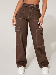 Brown Cargo Pants Outfit, Brown Cargo Pants, Cargo Pants Outfit, Cute Pants, Jeans Cargo, Outfit Jeans, Brown Pants, Women Denim Jeans