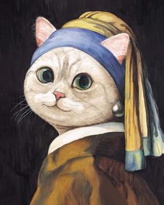 a painting of a cat with a pearl ear