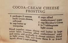 a close up of a piece of food on a table with instructions for making cream cheese frosting