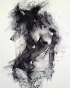 a black and white drawing of a woman's torso