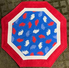 Buffalo Bills Octagon Table Topper perfect Buffalo Bills decor Octagon Table Topper, University Of Buffalo, Bernina Serger, Go Bills, Embroidery Bobbins, Quilt Hangers, Table Topper Patterns, Buffalo Bulls, Octagon Table