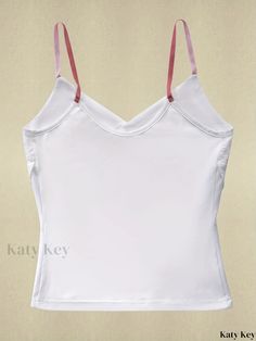 Katykey - Stylish Eyelet V Neck Spaghetti Strap Top: Fashionable Sleeveless Cami for Summer, Womens Clothing White Sleeveless Camisole With Built-in Bra, White Seamless Stretch Vest, White Stretch Cami Vest, White Stretch Camisole For Summer, White Stretch Vest With Tank Straps, White Stretch Camisole Tank Top, White Tank Camisole With Delicate Straps, White Stretch Cami Tank Top, White Camisole Vest With Built-in Bra