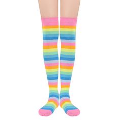 PRICES MAY VARY. ⇒ MATERIAL & SIZE: Our knee high socks are made of high quality fabric that is gentle to skin, comfortable and breathable, they have good elasticity and will not fall down easily. One Size fits for most ladies and girls. ⇒ DESIGN: The long socks for women are tall enough to wrap your legs above, super cute with shorts and mini skirts, which show your youthful vigor and spike your confidence. Vivid colors with cute stripes are easy to match your outfits, or basic colors Socks Thigh High, Boots With Leg Warmers, Thigh High Leg Warmers, Striped Knee High Socks, Socks Knee High, Thigh High Stocking, Rainbow Socks, Striped Stockings, Christmas Carnival