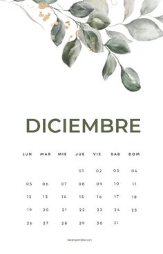 a calendar with leaves on it and the word abril written in green ink, against a white background