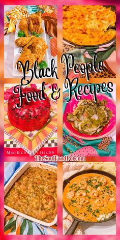 black people food and recipes cookbook cover with images of different foods in pans