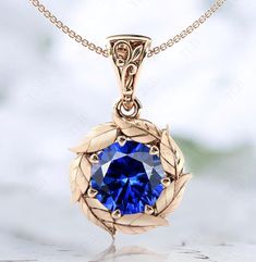 We are Pleased to welcome you in our Store-    TheLesBijoux Short Description about the item-  This Pendant is Made With a Round Cut Blue Sapphire Gemstone and the accented stones in this Pendant., are the Moissanite to adorn the look of this beautiful Pendant.. a unique piece to wear occasionally or can be used regularly. Can be offered as a gift to your loved ones, to make them feel special. MATERIAL AVAILABILITY- ( 925 Sterling Silver/ 14k solid gold(white gold / rose gold / yellow gold?  950 Solid Platinum  We make sure that you know that you're getting high quality hand-made crafted jewelry when you purchase items from our store. This beautiful Pendant.. is made to order. Available in all the Required Materials. ( 925 Sterling Silver/ 14k/18k solid gold(white gold / rose gold / yellow Tanzanite Pendant, Blue Sapphire Pendant, Vine Leaves, Pendant For Women, Tanzanite Gemstone, Sapphire Pendant, Women Art, Leaf Pendant, Feel Special