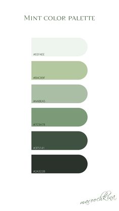 the mint color palette is shown in shades of green, white and black with text that reads