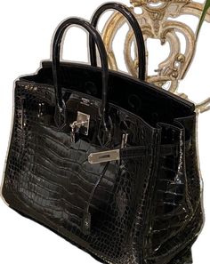 Birkin Crocodile, Black Hermes Birkin, Himalayan Crocodile Birkin, Hermes Birkin Crocodile Black, Hermes Birkin 30 Black, Bag Silver, Silver Hardware, Alligator, Birkin Bag