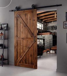 an open barn door in a living room