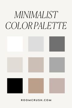 When picking out your color palette for a minimalist space, you can consider a monochromatic, muted or tonal color scheme. With a monochromatic scheme, you can choose all-white or all-black with pops of other shades and textures here and there. When going for a muted color scheme, it’s all about the ‘silent’ colors like the greyscale that you can incorporate. Read the post for more! Color Palette By Room, Minimalist Color Palette, Modern Minimalist Interior Design, Minimalist Living Room Ideas, Apartment Color Schemes, Color Palette Interior Design, Minimal Color Palette, Minimalist Space, Minimalist Living Room Decor