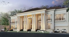 an artist's rendering of a large white building with pillars and columns on the front