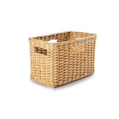 an empty wicker basket on a white background