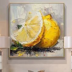 a painting on the wall with two lemons