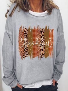 Fashion Strip Leopard Print Long Sleeve Sweatshirt Fall Loungewear T-shirt, Casual Sweater With Graphic Print For Fall, Gray Sweater With Graphic Print For Fall, Fall Letter Print Long Sleeve T-shirt, Fall Long Sleeve T-shirt With Letter Print, Fall Long Sleeve Letter Print T-shirt, Long Sleeve Letter Print T-shirt For Fall, Gray Crew Neck Sweatshirt For Fall, Graphic Print Tops For Fall Loungewear