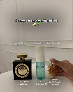 swipe right for BEST PERFUME LAYERING COMBOS 🍨🥥🎀🥃🎷🤍✨🌴 I have included - Gourmand - Clean - Vanilla Coconut - Fruity Floral - Boozy ask away if you have any questions 🫶🏻 . . . . perfume combos . Perfume layering . EDP . Vanilla perfumes . Coconut perfumes . Arab perfumes . Lattafa perfume review . Kayali perfume collection . Sol de janeiro body spray. Perfume collection . Best vanilla fragrance . Best boozy fragrance . Best fruity floral fragrance . Best coconut fragrance. Perfume b... Scent Combos Coconut, Kayali Perfume Combo, Arabic Vanilla Perfume, Vanilla Coconut Perfume, Perfume Layering Combinations, Kayali Perfume, Vanilla Perfumes, Lattafa Perfume, Perfume Layering