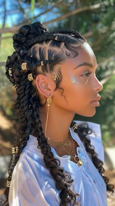 Creative Afro Hairstyles, Cool Hairstyles For Long Hair Unique, Black Mermaid Braids, Braids With Jewellery, Half Braided Ponytail, Unique Protective Hairstyles, Cornrow Ideas For Black Women, Unique Cornrow Hairstyles, Braided Cornrow Hairstyles Natural Hair