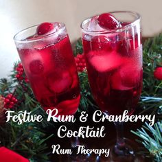 festive rum and cranberry cocktail run therapy for the holiday season, with text overlay that reads festive rum & cranberry cocktail