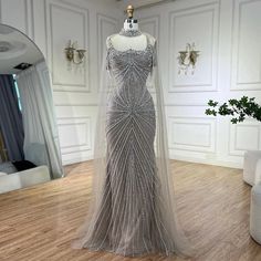 Ships in 1 to 3 Days - Spaghetti Strap Long Cloak Mermaid Silver Nude Beaded Luxury Evening Dresses Gowns for Women's Party 2024 Long Cloak, Cape For Women, Gala Events, Stunning Gowns, Mermaid Silhouette, Mermaid Gown, Ladies Party, Cloak, Special Occasion Dresses