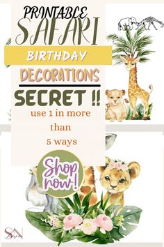 a birthday card with an image of animals and palm trees on the bottom right side