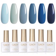 PRICES MAY VARY. SHINY GEL POLISH: Apply gel top coat for stylish glossy finish; or apply matte top coat for winter velvet finish. PACKAGE INCLUDES: 6 gel polish colors of 0.25 fl.oz (7.3ml) each. Basic gel nail set to enjoy the nail art from the comfort of your own home! EASY TO USE: Cure with UV light for 60s to a complete dry. LONG-LASTING: Up to 4 weeks if properly applied base coat & top coat. TIPS: Buff your nail bed lightly before applying to prevent early peeling off. GAOY Blue Navy Gel Light Blue Nail Color Ideas, Nail Color For Dusty Blue Dress, Nail Colors For Hawaii Vacation, Light Navy Blue Nails, Blue Grey Nail Color, Blue Gray Nail Color, Cool Tone Nail Colors, Smokey Blue Nails, Fall Blue Nail Colors