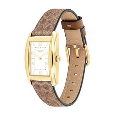 A distinctive and stately design, the minimalist ladies' Reese watch is an elevated choice for everyday wear. White satin dial with black numerical and stick markers 24.0mm rectangular gold-toned ion-plated stainless steel case with mineral crystal Japanese quartz movement Patterned brown leather strap; buckle clasp Water-resistant to 30 meters We are an authorized Coach dealer Classic Rectangular Watch With Leather Strap, Chic Formal Watch With Rectangular Dial, Chic Formal Watches With Rectangular Dial, Classic Watch Accessories With Leather Strap And Rectangular Dial, Timeless Rectangular Watch With Adjustable Fit, Formal Watches With Adjustable Strap And Rectangular Dial, Formal Watches With Rectangular Dial, Formal Watch With Rectangular Dial, Timeless Rectangular Watch For Office