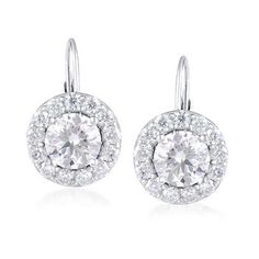 Ross-Simons - 2.70 ct. t.w. Moissanite Drop Earrings in Sterling Silver. Major sparkle can come at a very nice price! These dazzling circle drop earrings are absolutely aglow with 2.70 ct. t.w. round brilliant-cut moissanite gems in polished sterling silver. Hanging length is 5/8". Leverback, moissanite drop earrings. Halo Diamond Earrings For Formal Occasions, Formal Round Halo Diamond Earrings, Diamond White Round Halo Setting Earrings, Diamond White Halo Setting Round Earrings, Classic Round Bridal Earrings With Halo Setting, Round Halo Earrings For Formal Occasions, Halo Round Earrings For Formal Occasions, Classic Round Halo Design Earrings, Classic Round Halo Earrings