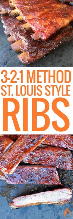 bbq ribs on the grill with text overlay reading 3 - 2 - 1 method st louis style ribs