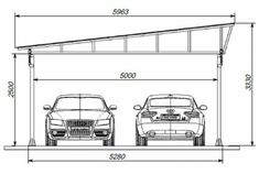 two cars are shown with the measurements for each car in this drawing, and one is on