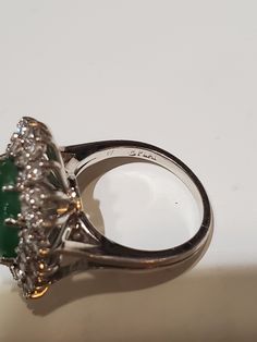 "Platinum Natural Green oval Cabochon Jade And Diamond Ring . The ring measures approx 12.79 grams. The ring size is approx. 6 1/2 can size up or down. The diamond measures .60ctw. The jade itself measures approx.10mm x 14mm oval shape. The ring itself measures approx.24mm x21mm oval shape. The ring marked plat. Inside means platinum. If you have any question send me a message... When listing and describing our items we make a conscious effort to over describe all imperfections and blemishes. Th Green Oval, Star Sapphire, Stunning Necklace, Oval Cabochon, Vintage Earrings, Ring Gift, Sapphire Ring, Antique Jewelry, Jade