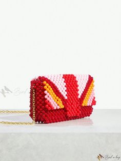 Bird in Bag - Vibrant Beaded Clutch Bag for Women Beaded Red Rectangular Clutch, Red Beaded Rectangular Clutch, Rectangular Beaded Red Clutch, Beaded Clutch Bag, Chain Pattern, Beaded Clutch, Bird In Bag, Bag Bag, Mini Fashion