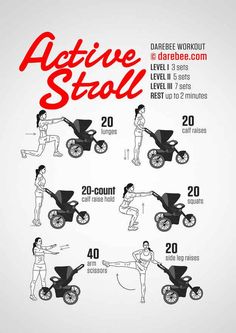 the instructions for an active stroller are shown in red and black on a white background