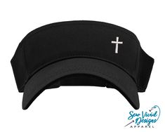 "Save 20% off your first purchase by signing up at https://signup.sewvividdesigns.com This lightweight and comfortable visor features a cross embroidered on your choice of visor. Visor featured in photo: Black Cross Color in photo: WHITE 🧢 Visor Details 🧢 -One size fits most -Pre-curved visor -100% cotton -Hook and loop adjustable closure (Velcro) -Visor panel height 2.25\" -Visor Bill length 2.75\"" Cute Hats For Women Ball Caps, Hiking Hair, Ball Caps For Women, Adventure Hat, Helmet Hair, Patriotic Hats, Hiking Hat, Distressed Baseball Cap, Custom Trucker Hats