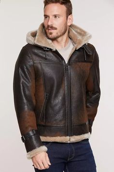 Special Edition Merino Sheepskin B-3 Bomber Jacket with Detachable Hood | Overland Brown Pilot Leather Jacket For Winter, Brown Pilot Outerwear For Winter, Rugged Brown Shearling Leather Jacket, Brown Rugged Sheepskin Leather Jacket, Brown Shearling Aviator Outerwear, Brown Aviator Fur Coat With Faux Fur Lining, Brown Shearling Aviator Jacket, Brown Sheepskin Aviator Outerwear, Rugged Brown Shearling Outerwear