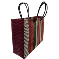 Oaxaca tote Bag, Handmade Mexican Bag, Getaways bag, Travel Bag, Basket, Beach Bag,vegan bag ,Plastic Woven, Oaxaca Bag, recycled plasticThe specifics are impressive: the bag is woven from a heavy duty, pliable plastic that is near indestructible. The weave is so tight, the bag is waterproof, which alone makes it uniqueApproximate measurements.13.5 h x 17 w x 5.5 d34 x 43 cmPlease note, since this piece is made by hand there may be some imperfections. Instead of viewing this as a mistake, let it Casual Woven Rectangular Bucket Bag For Market, Rectangular Beach Bag With Leather Handles For Market, Rectangular Handwoven Shoulder Bag For Shopping, Rectangular Woven Bucket Bag For Market, Large Handwoven Bags For Everyday Use, Red Rectangular Beach Bag For Everyday Use, Square Handwoven Shoulder Bag For Shopping, Large Woven Bags For Everyday Use, Large Woven Bag For Everyday Use