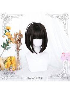 Hair Length: 30cm.Attention: This price includes a wig only; the accessory and the hairstyling are not included. Trim Bangs, Black Short Hair, Straight Bangs, Japanese Sweet, High Quality Wigs, Short Hair Wigs, Hair Net, Medieval Fashion, Sweet Lolita