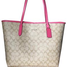 Coach Sig City Tote (5696) In Im/Light Khaki/Confetti Pink. Brand New With Tags. Coach Travel Tote Shoulder Bag, Coach Small City Tote, Pink Coach Tote Satchel, Coach Pink Tote Bag, Coach Unicorn Tote, Scooter Bags, City Tote Bag, Brown Leather Tote Bag, Coach Tote