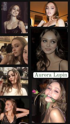 several different pictures of women in black and white outfits, with the caption aurora lupin