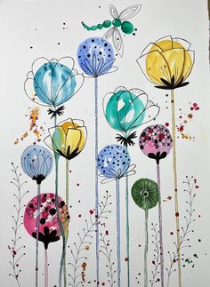 an image of flowers painted with watercolors on paper