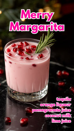 Merry Margarita Coconut Pomegranate Margarita, Merry Margarita Recipe, Christmas Pomegranate Margarita, Holiday Ornament Cocktail, Holiday Paloma Cocktail, Margarita Recipes Christmas, Festive Alcoholic Drinks Christmas, Batch Christmas Margaritas, Festive Tequila Cocktails