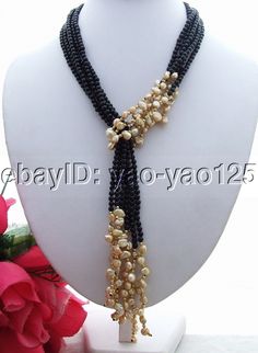 50" Champagne Keshi Pearl Onyx Necklace Long necklace | eBay Black Pearl Necklace With Round Beads As Gift, Black Pearl Necklace For A Gift, Black Long Necklace As A Gift, Black Lariat Jewelry For Gift, Black Beaded Lariat Necklace Gift, Black Multi-strand Jewelry For Gift, Black Multi-strand Necklace Gift, Black Beaded Lariat Necklace, Unique Black Necklaces For Gifts